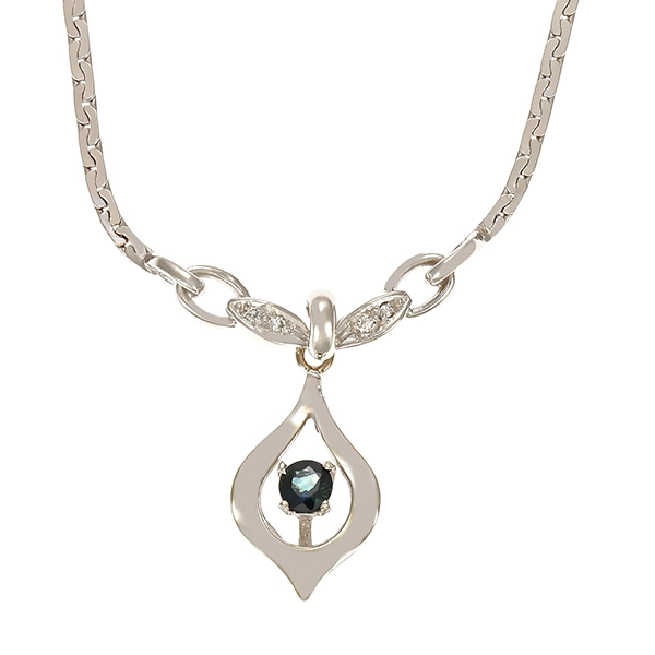 Collier, 14K, Weißgold, Saphir, Diamanten