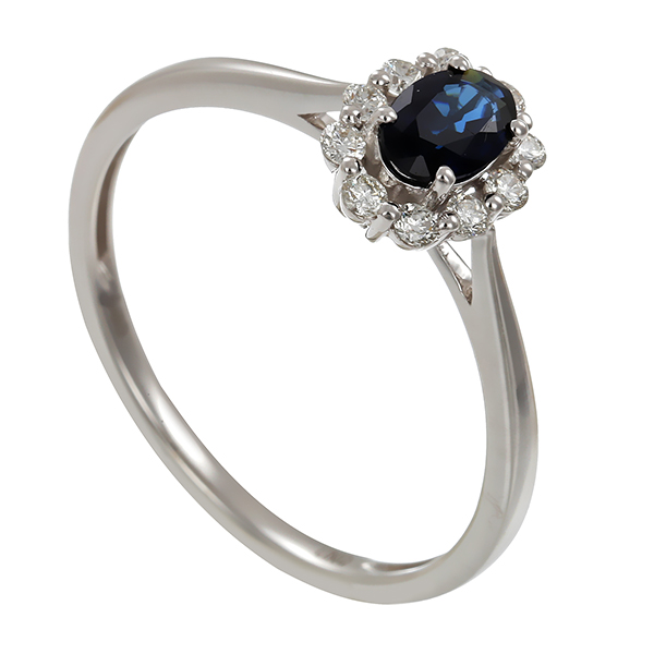 Ring, 14K, Weißgold, Saphir, Brillanten