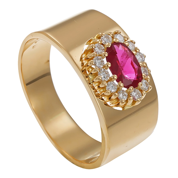 Ring, 18K, Gelbgold, Rubin, Brillanten, U54
