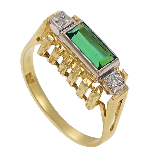 Ring, 14K, Gelb-/Weißgold, Turmalin, Diamant