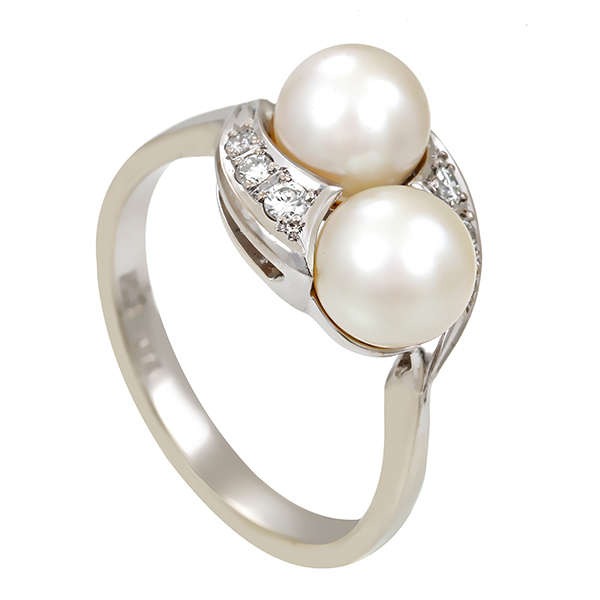 Ring, 14K, Weißgold, Perlen, Brillanten