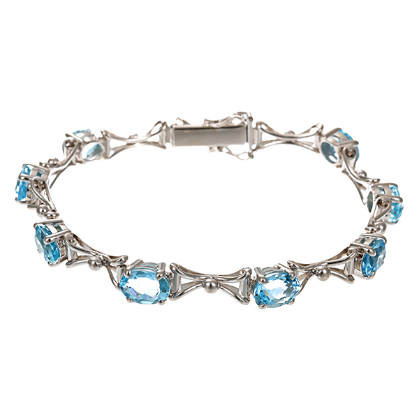 Armband, 14K, Weißgold, Topas blau