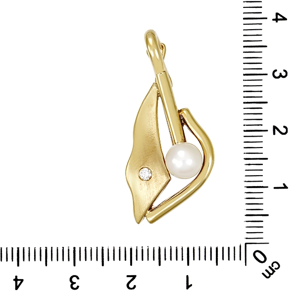 Anhänger, 14K, Gelbgold, Perle, Brillant