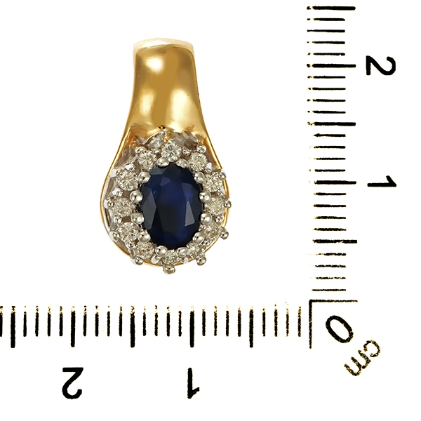Anhänger, 14K, Gelb-/Weißgold, Saphir, Brillanten