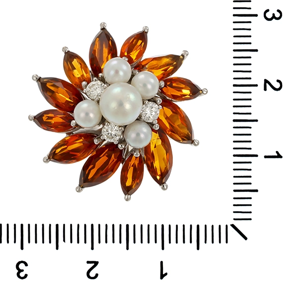 Ring, 18K, Weißgold, Citrin, Brillant