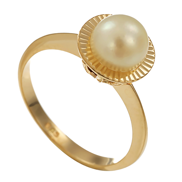 Ring, 14K, Gelbgold, Perle