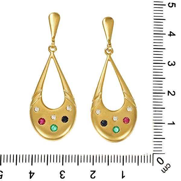 Ohrringe, 14K, Gelbgold, Rubin, Saphir, Smaragd, Zirkonia