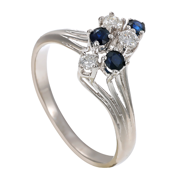 Ring, 14K, Weißgold, Brillanten, Saphire