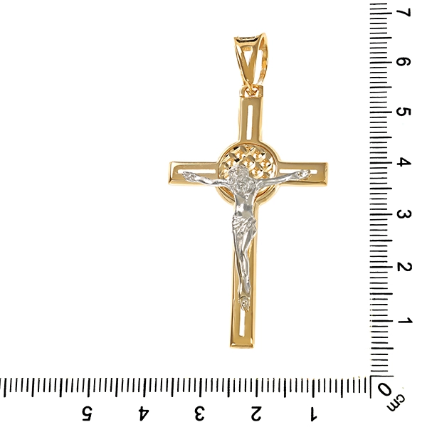 Anhänger, 14K, Gelb-/Weißgold, Kruzifix