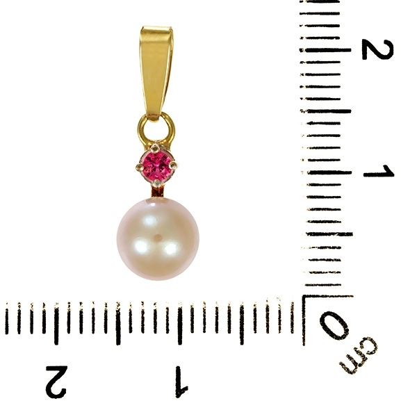 Anhänger, 14K, Gelbgold, Perle, Rubin