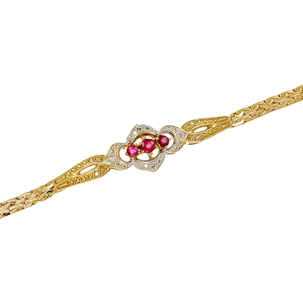 Armband, 8K, Gelb-/Weißgold, Rubine, Diamanten
