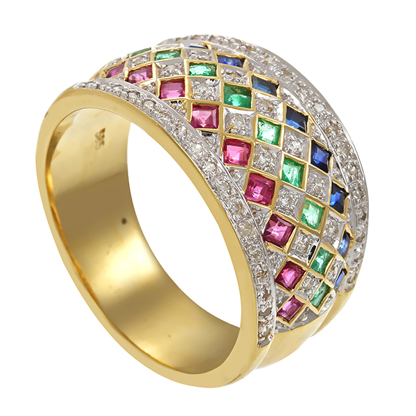 Ring, 14K, Gelb-/Weißgold, Farbstein, Diamant