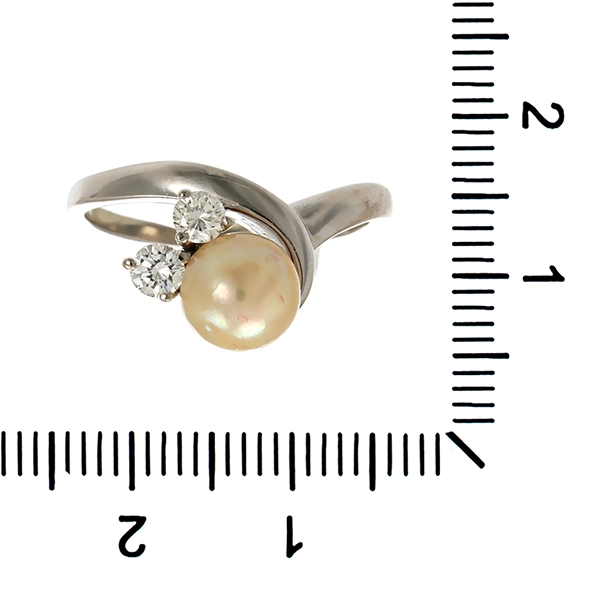 Ring, 14K, Weißgold, Perle, Brillanten