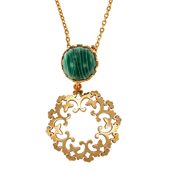 Collier, 18K, Gelbgold, Malachit