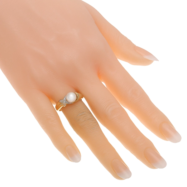 Ring, 18K. Gelb-/Weißgold, Perle, Brillanten
