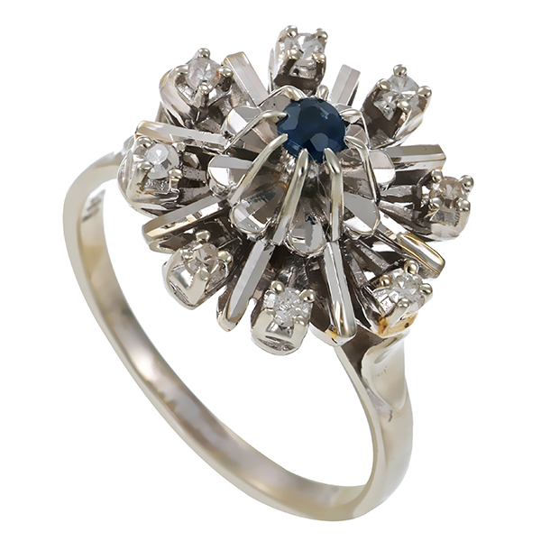 Ring, 14K, Weißgold, Diamant, Saphir