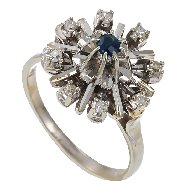 Ring, 14K, Weißgold, Diamant, Saphir
