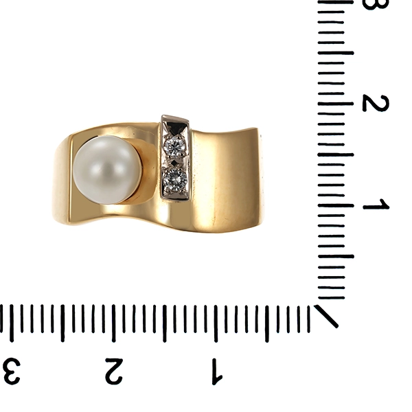 Ring, 14K, Gelb-/Weißgold, Perle, Diamanten