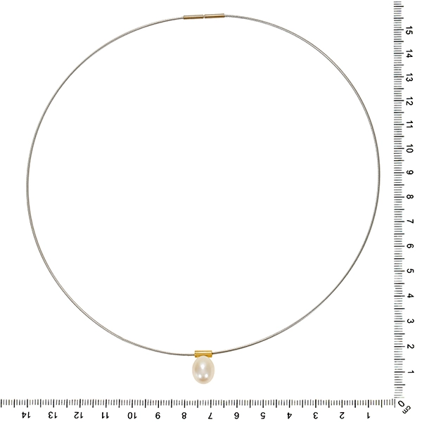 Collier, 18K, Gelb-/Weißgold, Perle, Reif