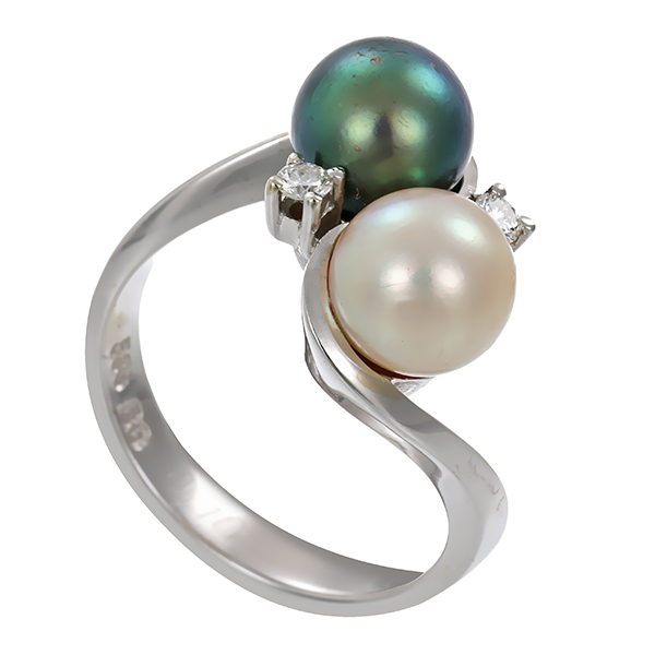 Ring, 14K, Weißgold, Perlen, Brillanten