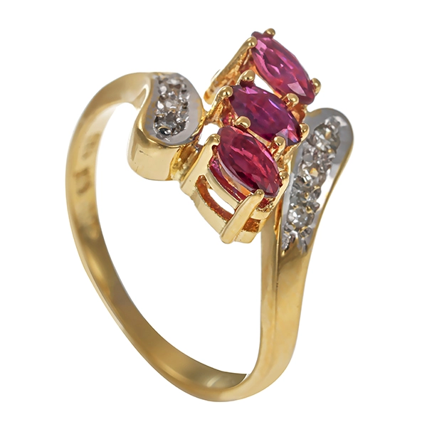 Ring, 14K, Gelb-/Weißgold, Diamanten, Rubine