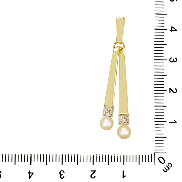Anhänger, 14K, Gelb-/Weißgold, Perlen, Diamanten
