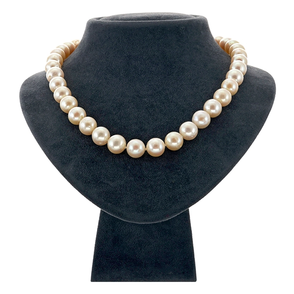 Perlenkette, Schliesse 14K, Gelbgold, Diamanten