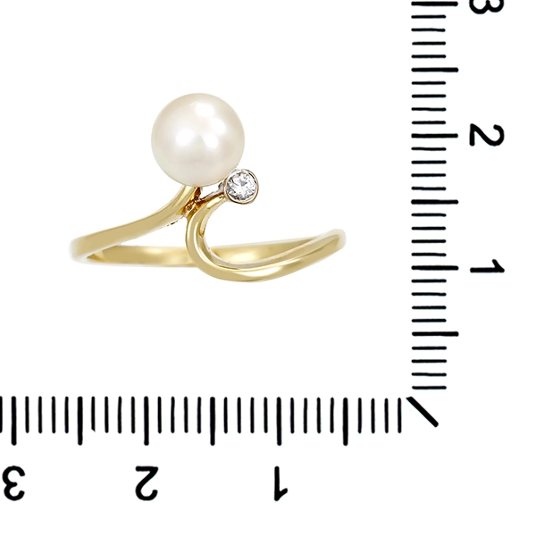 Ring, 14K, Gelbgold, Perle, Brillant