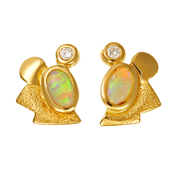 Ohrstecker, 18K, Gelbgold, Brillanten, Opale