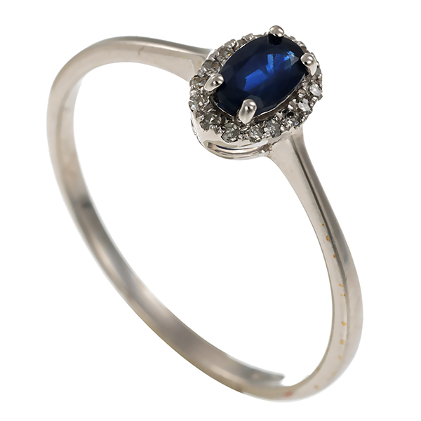 Ring, 9K, Weißgold, Saphir, Diamanten