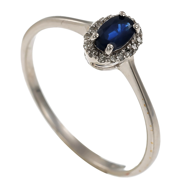 Ring, 9K, Weißgold, Saphir, Diamanten