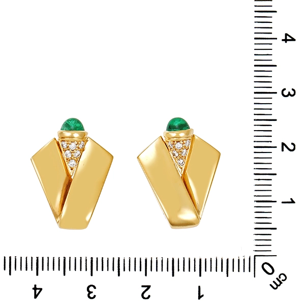 Ohrclipse, 18K, Gelbgold, Smaragde, Brillanten