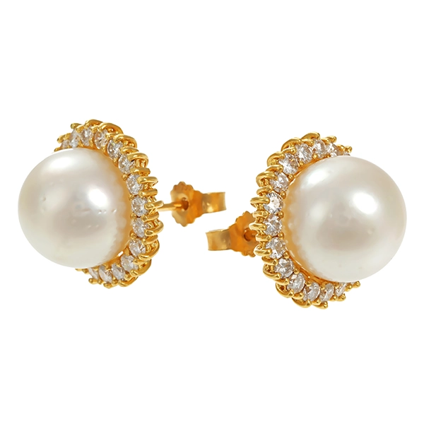 Ohrstecker, 18K, Gelbgold, Brillant, Perle