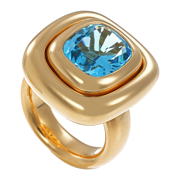 Ring, 18K, Gelbgold, Topas blau