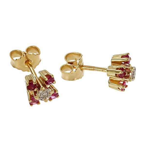 Ohrstecker, 8K, Gelbgold, Diamanten, Rubine