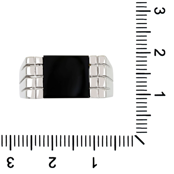 Herrenring, 18K, Weißgold, Onyx