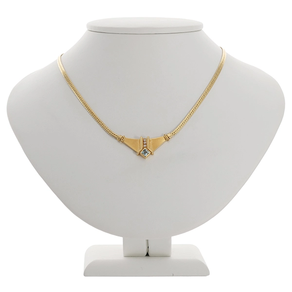 Collier, 18K, Gelbgold, Topas blau, Brillant