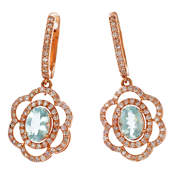 Ohrringe, 14K, Rotgold, Brillant, Aquamarin