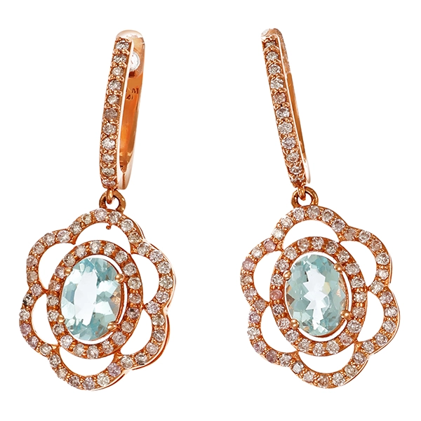 Ohrringe, 14K, Rotgold, Brillant, Aquamarin