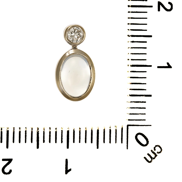 Anhänger, 14K, Weißgold, Mondstein, Brillant