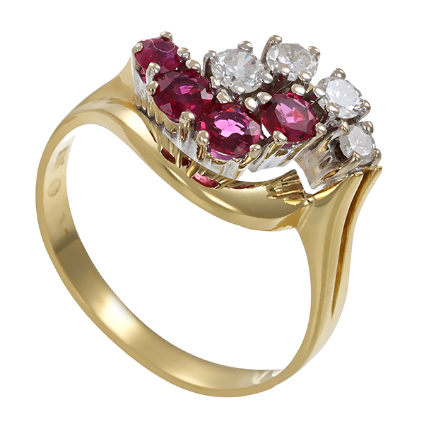 Ring, 14K, Gelb-/Weißgold, Brillanten, Rubine