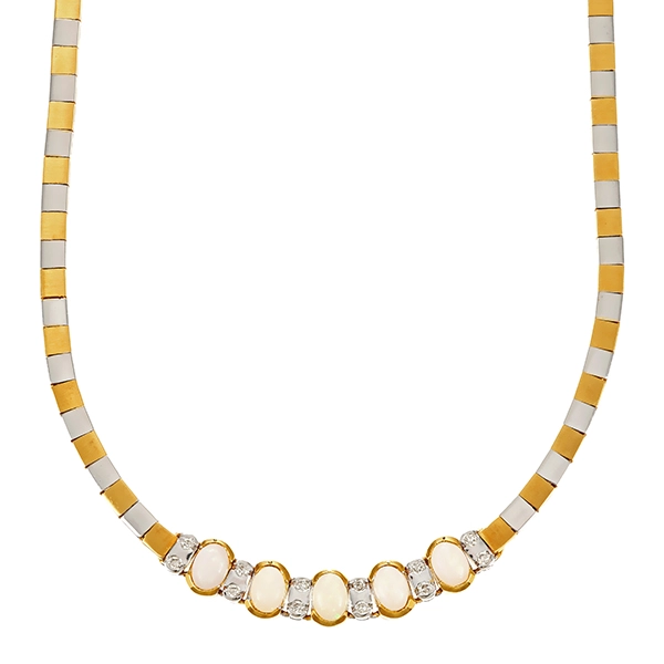 Collier, 18K, Gelb-/Weißgold, Opal, Brillanten 0,36 ct