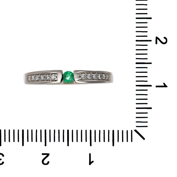Ring, 14K, Weißgold, Smaragd, Brillanten