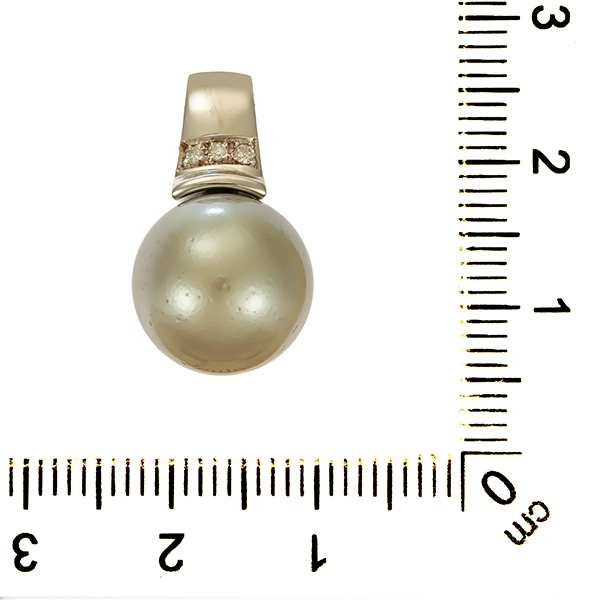 Anhänger, 14K, Weißgold, Perle, Brillanten
