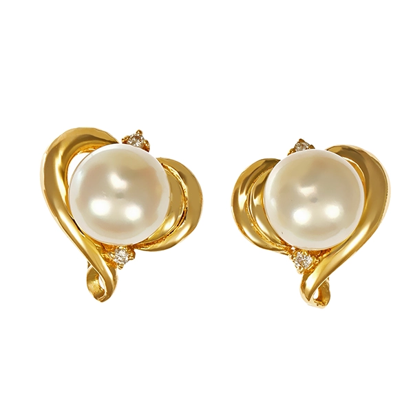 Ohrstecker, 18K, Gelbgold, Perlen, Diamanten