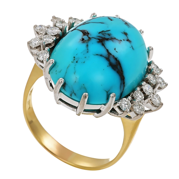 Ring, 18K, Gelb-/Weißgold, Brillanten, Türkis