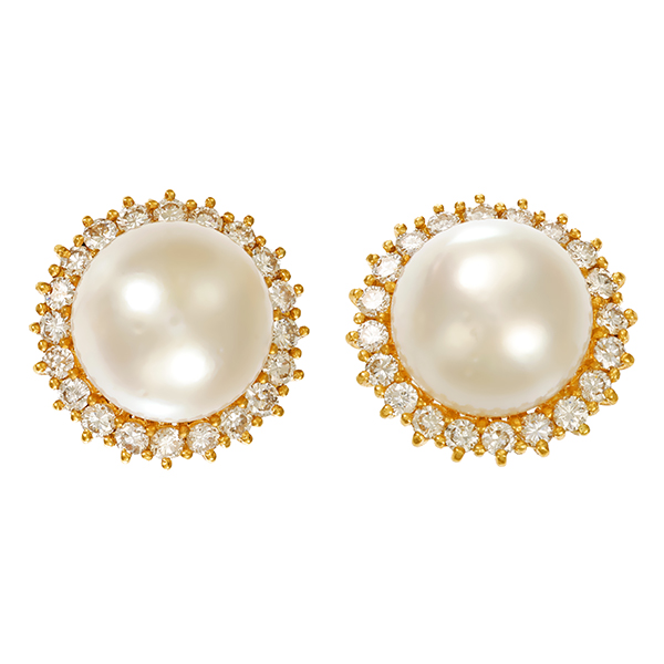 Ohrstecker, 18K, Gelbgold, Brillant, Perle