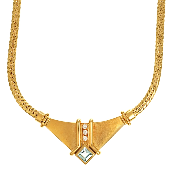 Collier, 18K, Gelbgold, Topas blau, Brillant