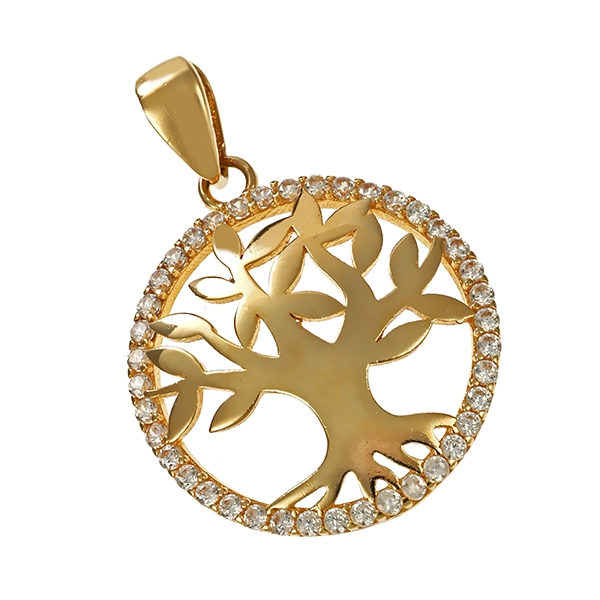 Anhänger, 14K, Gelbgold, Zirkonia, Baum