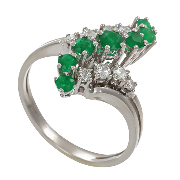 Ring, 14K, Weißgold, Brillant, Smaragd